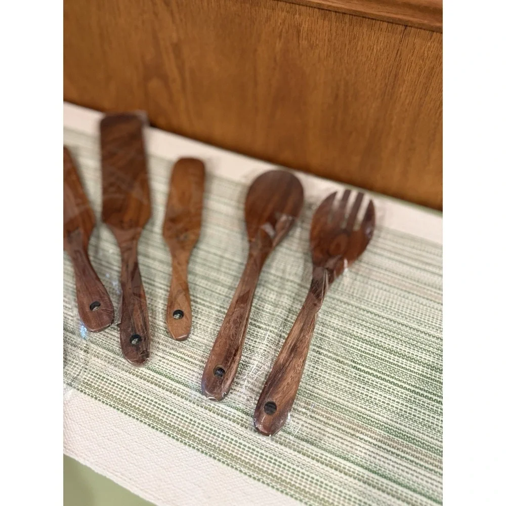 Hiqneuen Teak Wood Spurtle & Utensil 6 Piece Set – Durable Non-Scratch Cooking